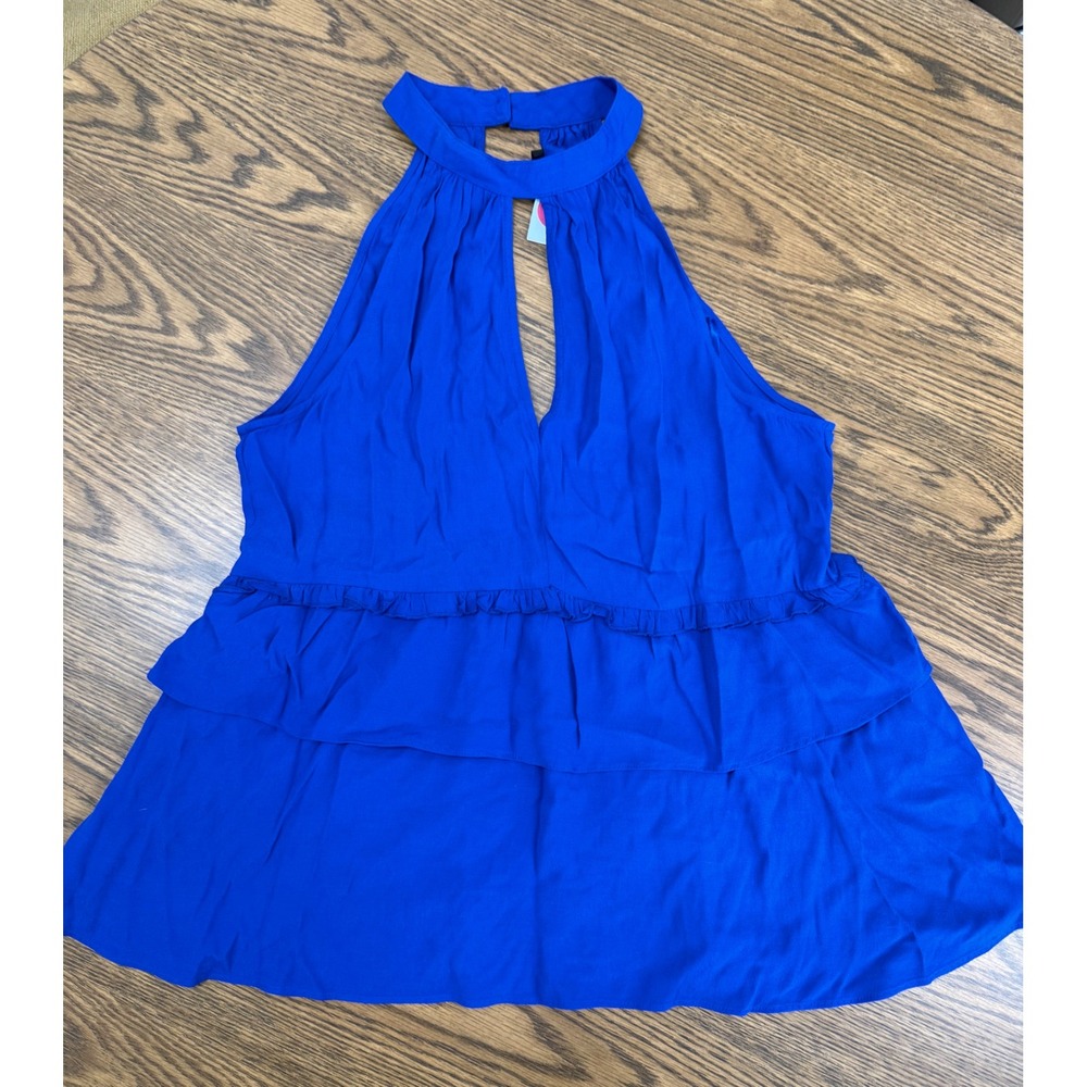 Very J Royal Blue High Neck Tiered Ruffle Halter Tank Top VT13091 L